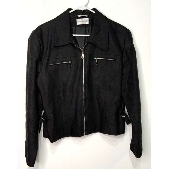 Charles Klein Women's Linen Jacket Black Full Zip Size 10 - Picture 1 of 6